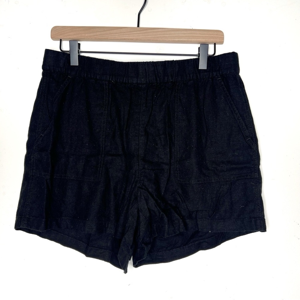 J Crew Linen Pull On Shorts Black Elastic Waist Casual Summer Medium